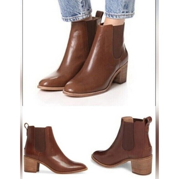 Madewell Shoes - Madewell Frankie Chelsea Ankle Bootie Block Heel Boot Brown Leather F5078 Size 6